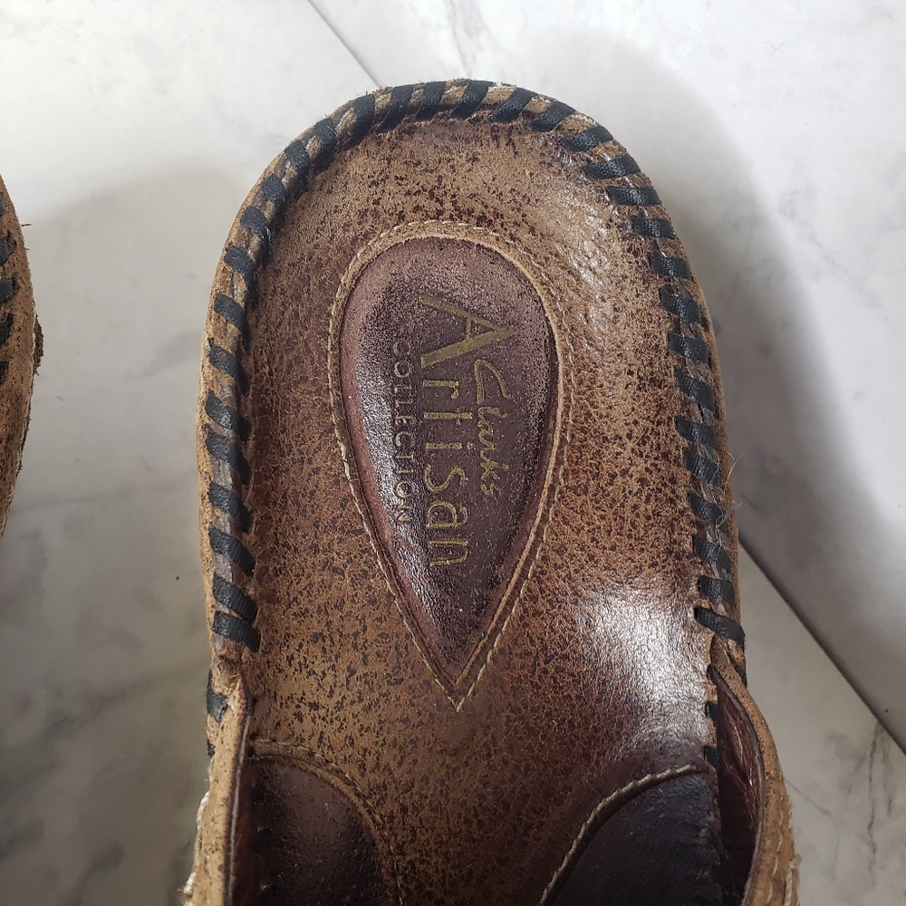 Clarks brown leather Artisan slip on mule clog loafers SZ 7.5 - Picture 5 of 8